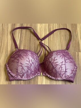 Victoria's Secret Bombshell Plunge push-up bra front closure 34 B burgundy